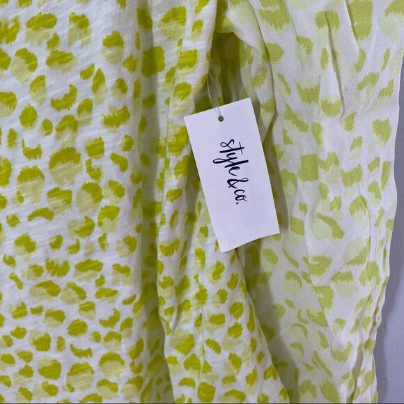 Style & Co Women’s Square Neck Long Puff Sleeve Green Animal Print Summer Top - Picture 3 of 6